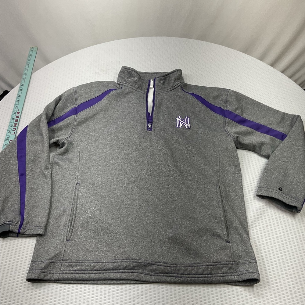 Men's Gray and Purple Zip-Up Sweater